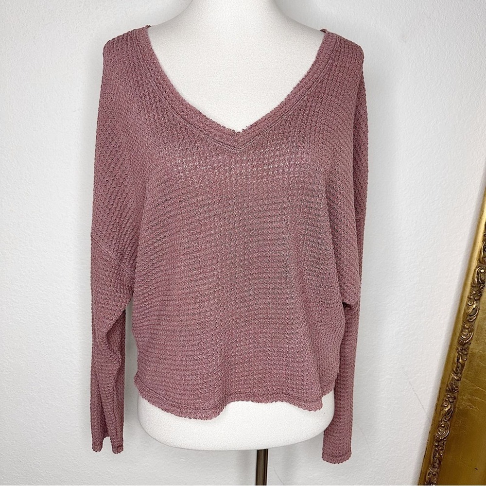 NWT Vici Dolls Rainy Days Oversized Thermal Long Sleeve Top in Mauve Size S $38